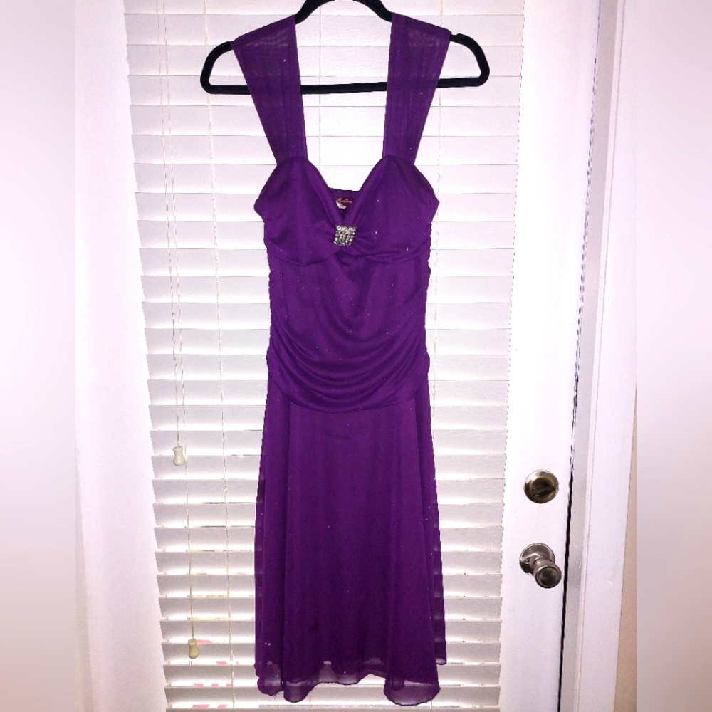 Miss Bisou Purple Sparkle Midi Length Prom Wedding Dress NWOT